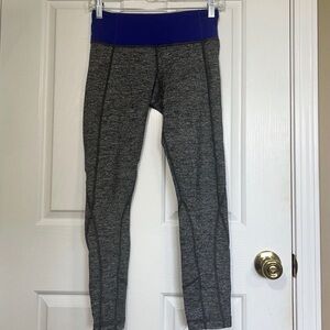 Lululemon Size 4 Wunder Under Grey Space Dye/Sapphire Blue Contrast Leggings